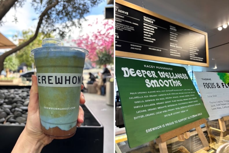 Kacey Musgraves Erewhon smoothie and ingredient list sign at Erewhon.